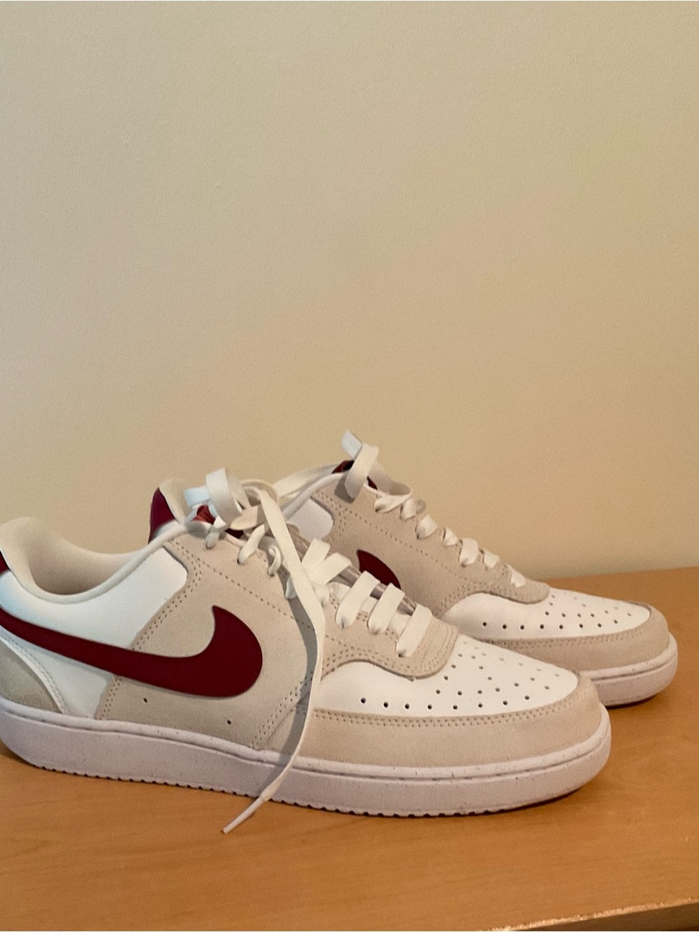Nike Women’s Court Vision Low Sneakers with Burgundy Swoosh, like new size 9.5